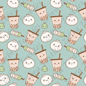 Bubble tea et dumpling fond turquoise