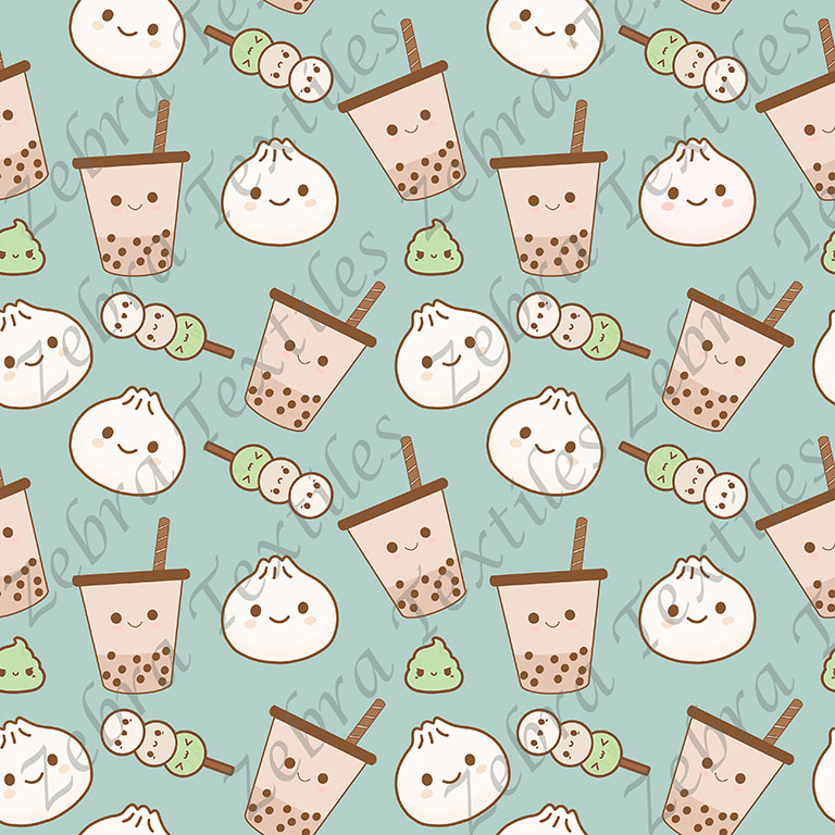 Bubble tea et dumpling fond turquoise