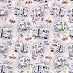 Camping floral fond mauve
