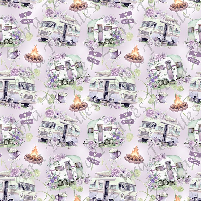 Camping floral fond mauve