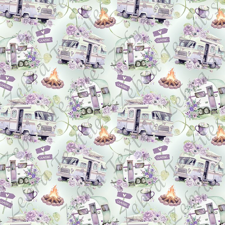 Camping floral fond menthe