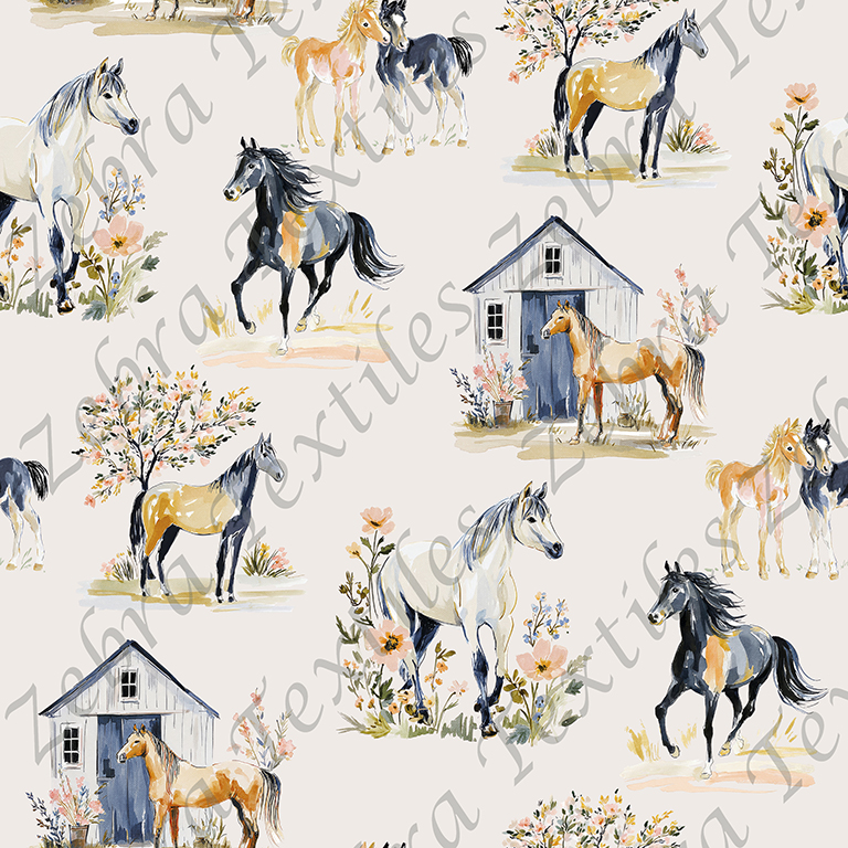 Cheval aquarelle fond taupe