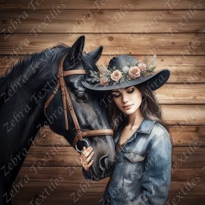Cheval noir et cowgirl 1 fond planche