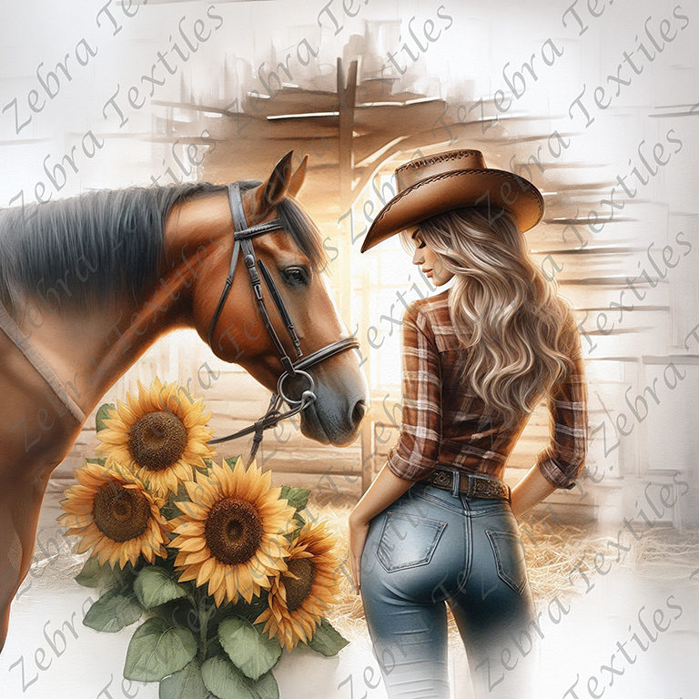 Cheval tournesol et cowgirl