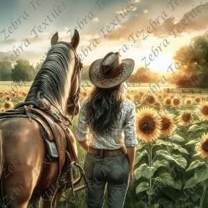 Cowgirl et cheval au lever du soleil