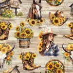 Cowgirl tournesol fond bois