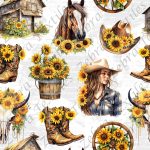Cowgirl tournesol fond écriture