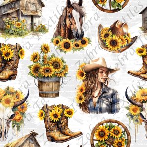 Cowgirl tournesol fond écriture