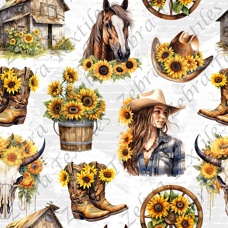 Cowgirl tournesol fond écriture