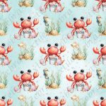 Crabe et coquillage fond aqua
