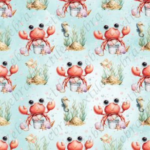 Crabe et coquillage fond aqua