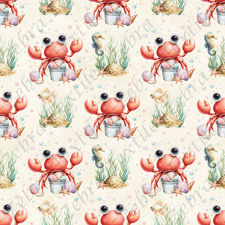 Crabe et coquillage fond crème