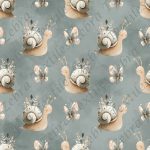 Escargot et papillon fond sarcelle