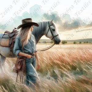 Femme et cheval blanc dans le pré