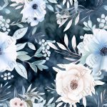 Floral bleuté crème fond nuageux