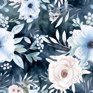 Floral bleuté crème fond nuageux