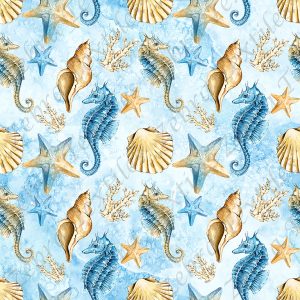 Hippocampe et coquillage doré