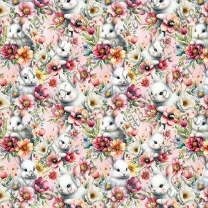 Lapin et tulipe fond rose