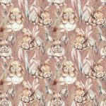 Lapin mignon et pampas fond rose