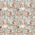 Lapin mignon et pampas fond sarcelle