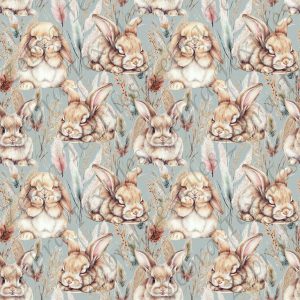 Lapin mignon et pampas fond sarcelle