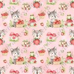 Loup et fraise fond rose