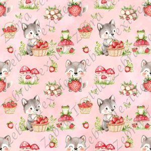 Loup et fraise fond rose
