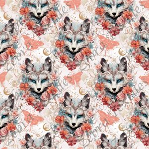Loup yeux bleus papillon rose