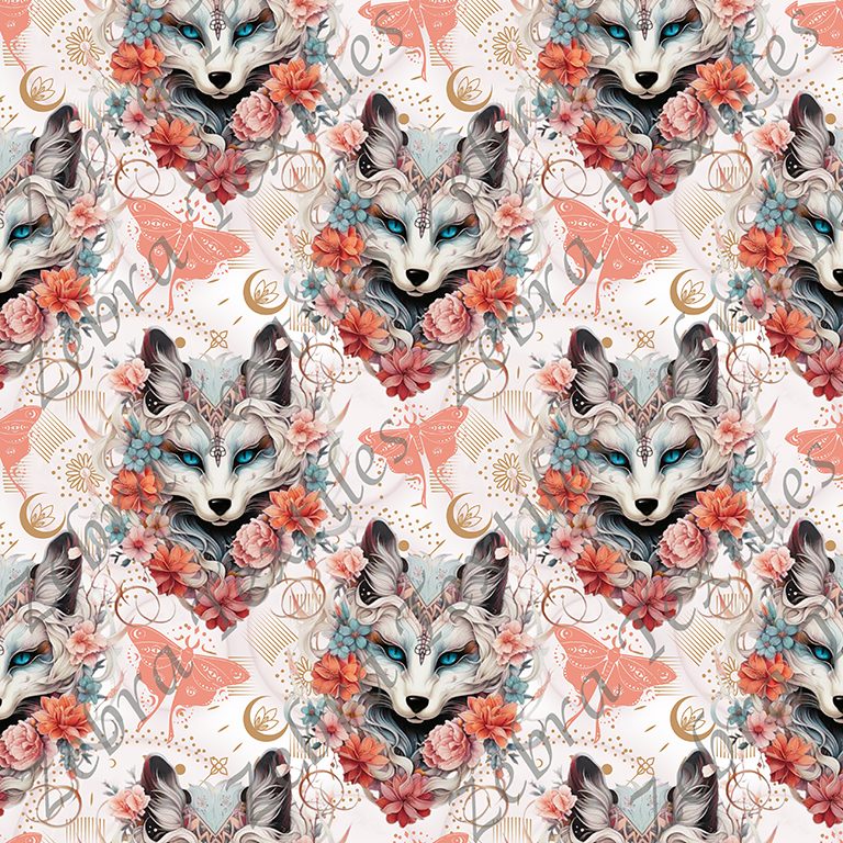 Loup yeux bleus papillon rose