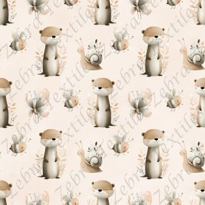 Loutre et papillon fond beige