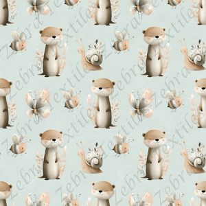 Loutre et papillon fond sarcelle