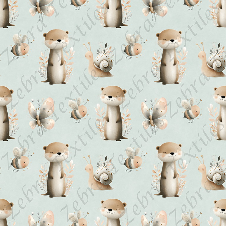 Loutre et papillon fond sarcelle