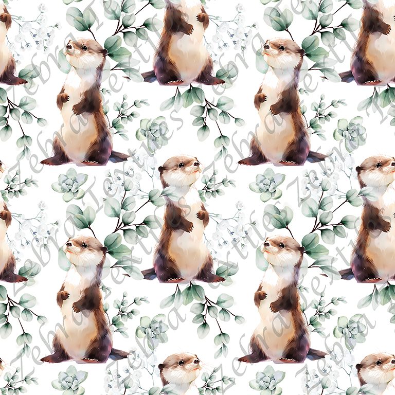 Loutre feuillage fond blanc