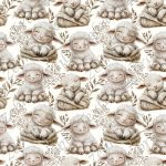 Mouton et feuillage fond crème