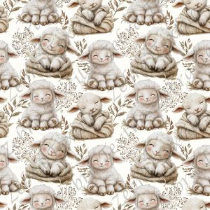 Mouton et feuillage fond crème