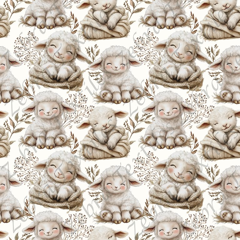 Mouton et feuillage fond crème