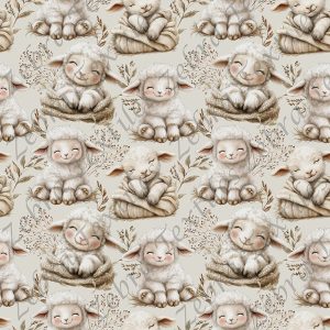 Mouton et feuillage fond taupe