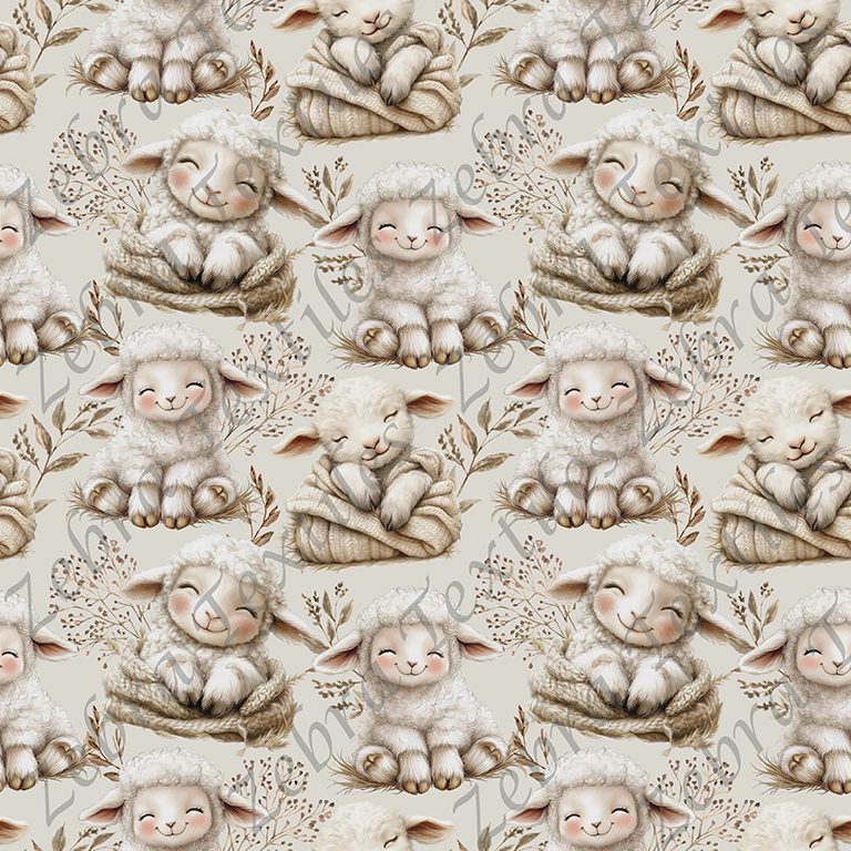 Mouton et feuillage fond taupe
