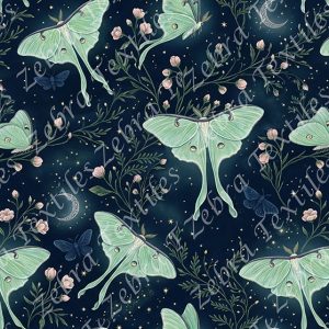 Papillon lunaire et fleur rosé fond marine