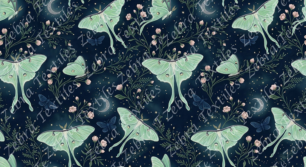 Papillon lunaire et fleur rosé fond marine