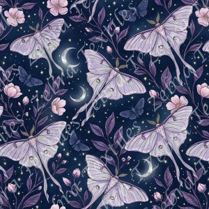 Papillon lunaire mauve et fleur rosé