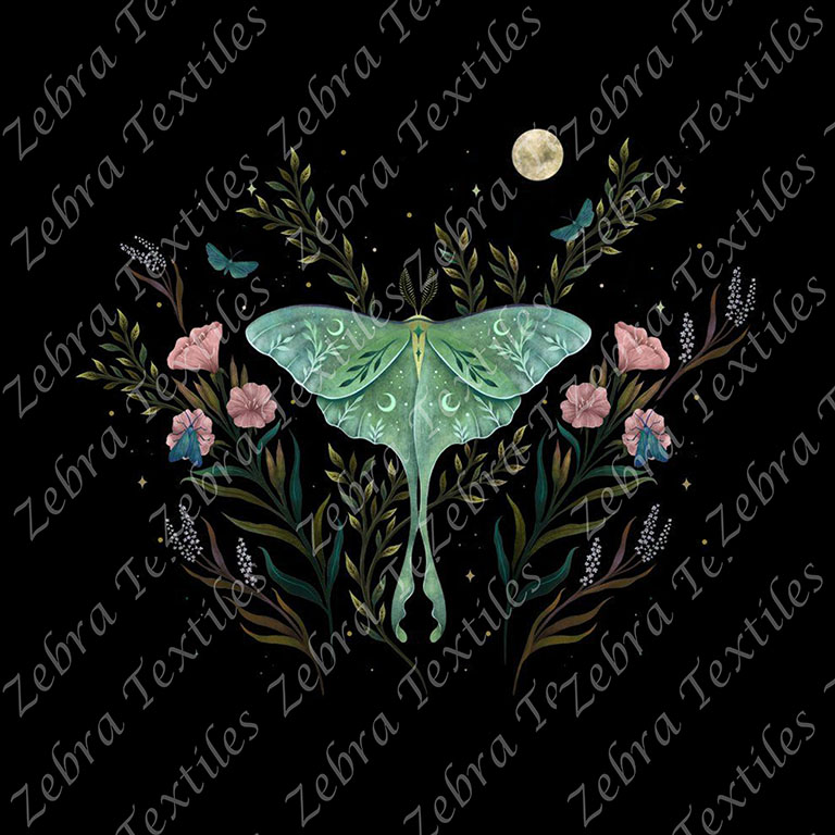 Papillon lune botanique fond noir