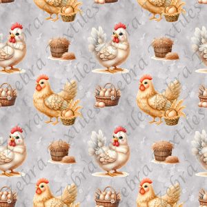 Poule blanche et caramel fond gris