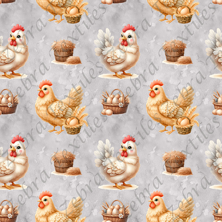 Poule blanche et caramel fond gris