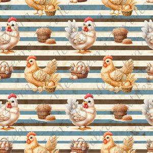 Poule blanche et caramel fond rayé
