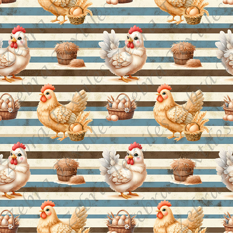 Poule blanche et caramel fond rayé