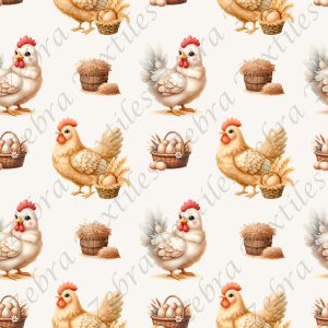 Poule blanche et caramel fond taupe