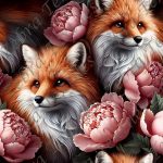 Renard et pivoine rose