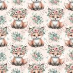 Renard mignon assit floral fond rose