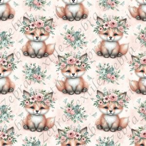 Renard mignon assit floral fond rose
